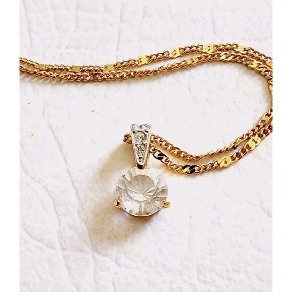 SWAROVSKI SWAN CRYSTAL SOLITAIRE PENDANT GOLD PLATED  18" CHAIN NECKLACE - Picture 3 of 7